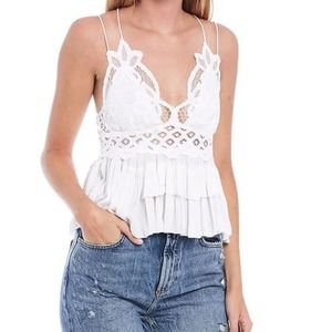 Free People Adella Cami Boho Crochet Lace Top White Sz M, NWT